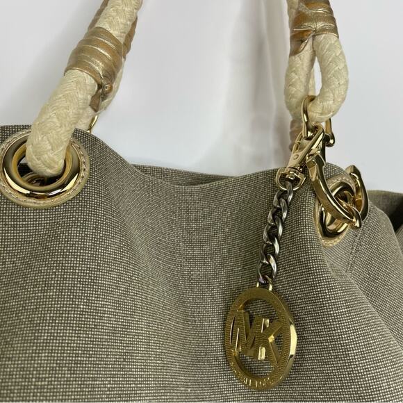 Michael Michael Kors Marina Grab Anchor oversized canvas taupe gold tote handbag - Picture 3 of 16
